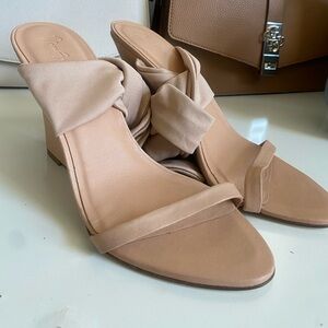 Pink tie up ballerina wedge sandals